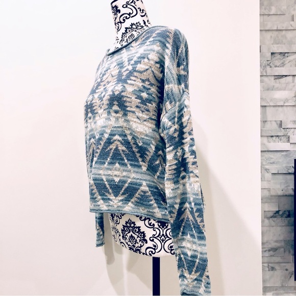 Denim & Supply Ralph Lauren Aztec Print Knit Cotton Sweater Blue White XS - Picture 4 of 6